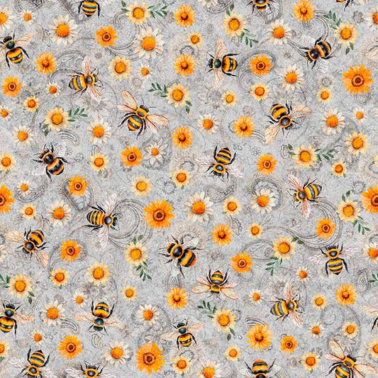 Sunflower Serenade ~ Sunflower & Bumble Bees ~ 31805-K Lt Gray