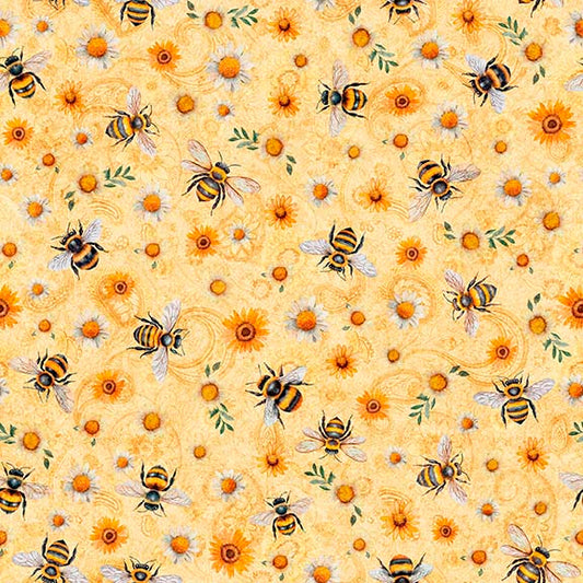 Sunflower Serenade ~ Sunflower & Bumble Bees ~ 31805-O Melon