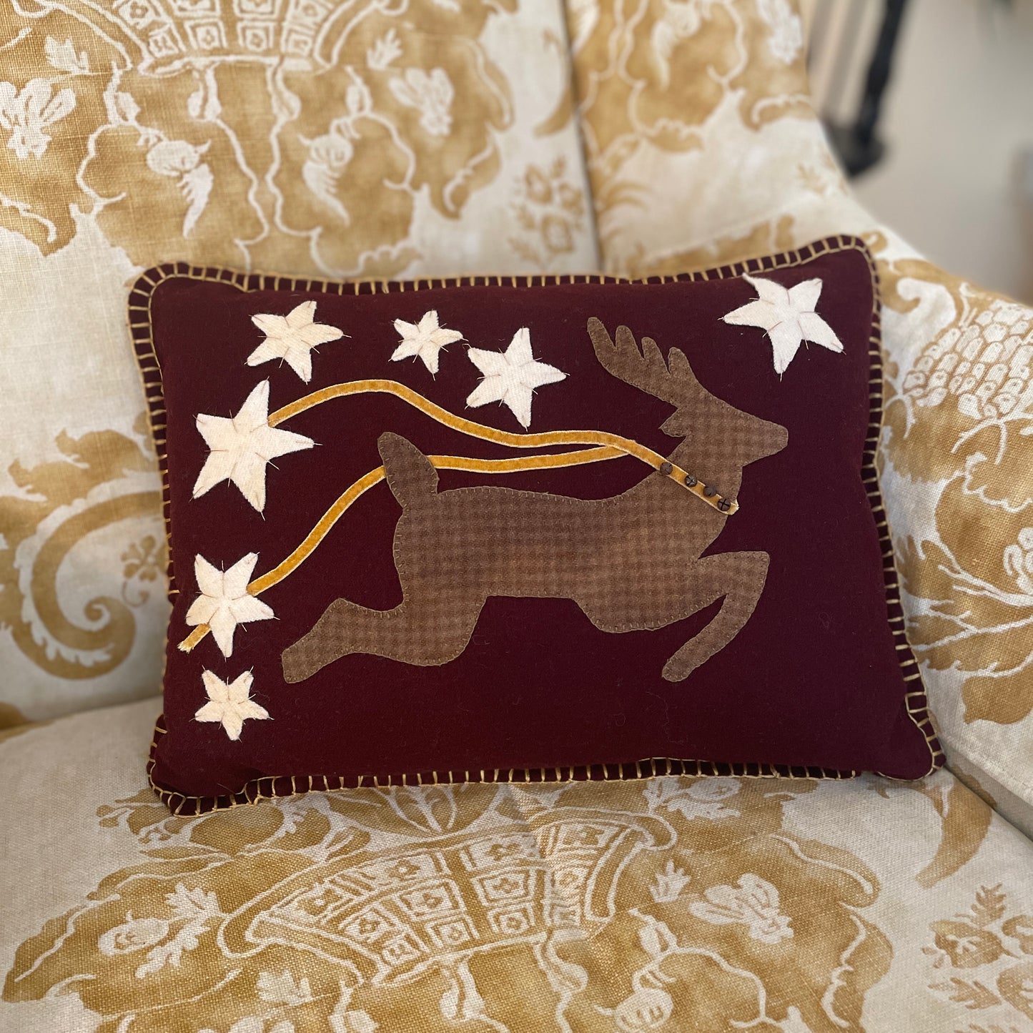 Paxe's Designs | Wool Applique Finished Pillow - Reindeer