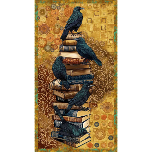 Crow-mazing ~ Crow and Books Panel ~ 3448P-38 Multi