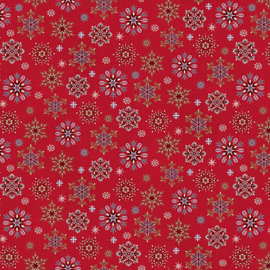 Nordic Holiday Village ~ Snowflakes ~ 3605-89 Red Multi