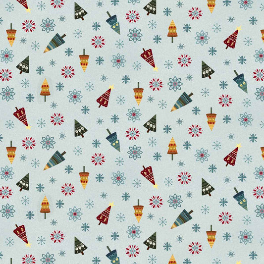 Nordic Holiday Village ~ Tree Toss ~ 3608-17 Ice Blue Multi
