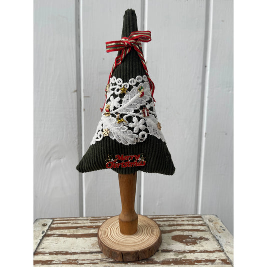 Paxe's Designs ~ Green Corduroy Tree with Lace and Charms