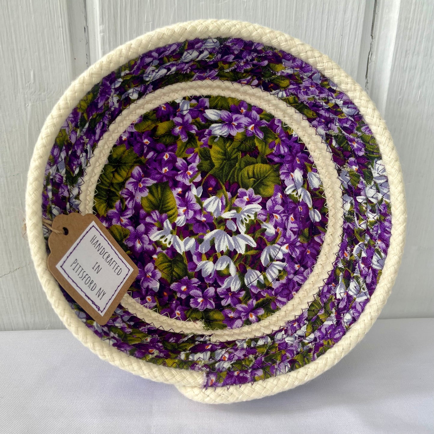 Hand-Crafted ~ Lilac ~ Fabric Covered Rope Bowl