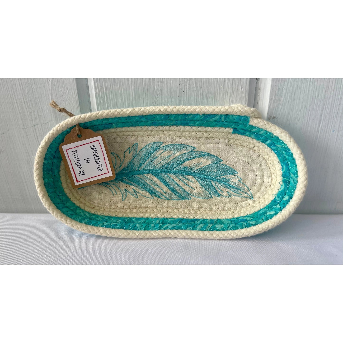 Hand-Crafted ~ Oval Fabric Covered Rope Bowl
