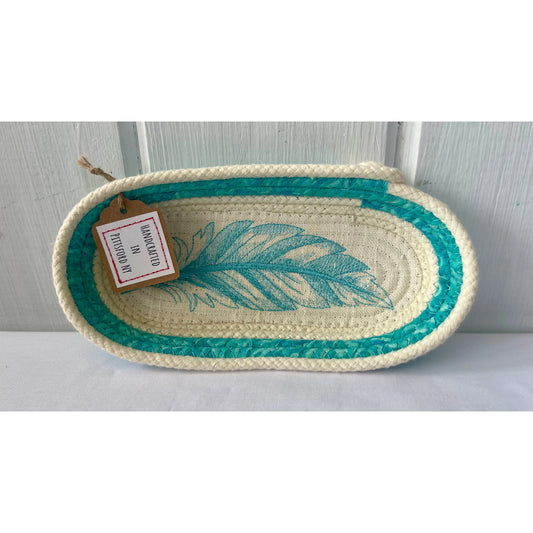 Hand-Crafted ~ Oval Fabric Covered Rope Bowl