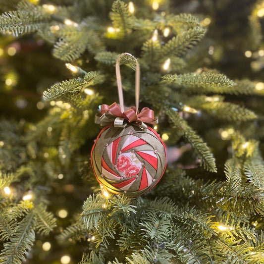 Christmas Ornament ~ Twisted Snow Globe (peach and green)