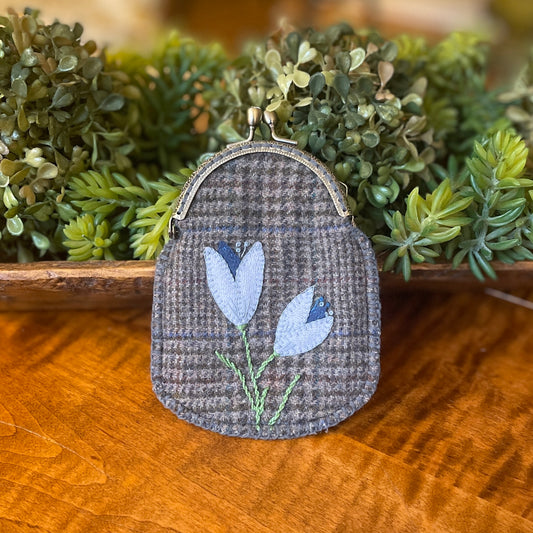 Paxe's Designs | Blue Flowers Hand-crafted Wool Change Purse
