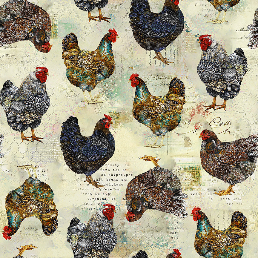 Boho Chick ~ Rustic Chickens ~ 54561D-2 Multi