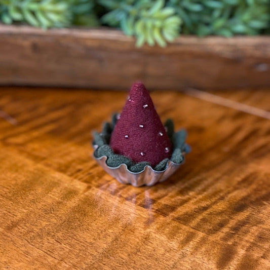 Paxe's Designs | Mini Tart Tin Deep Red Strawberry Pincushion