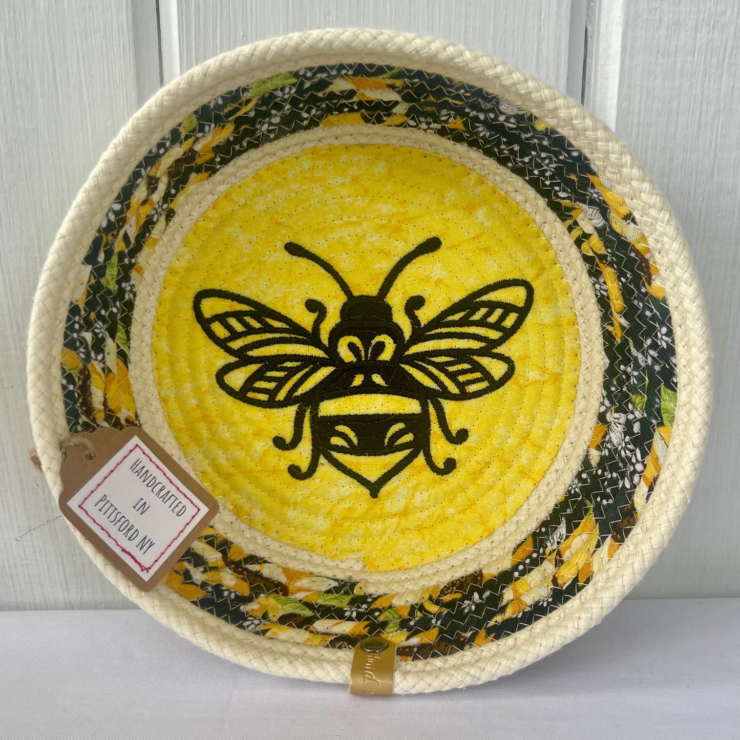 Hand-Crafted ~ Bees ~ Fabric Covered Rope Bowl