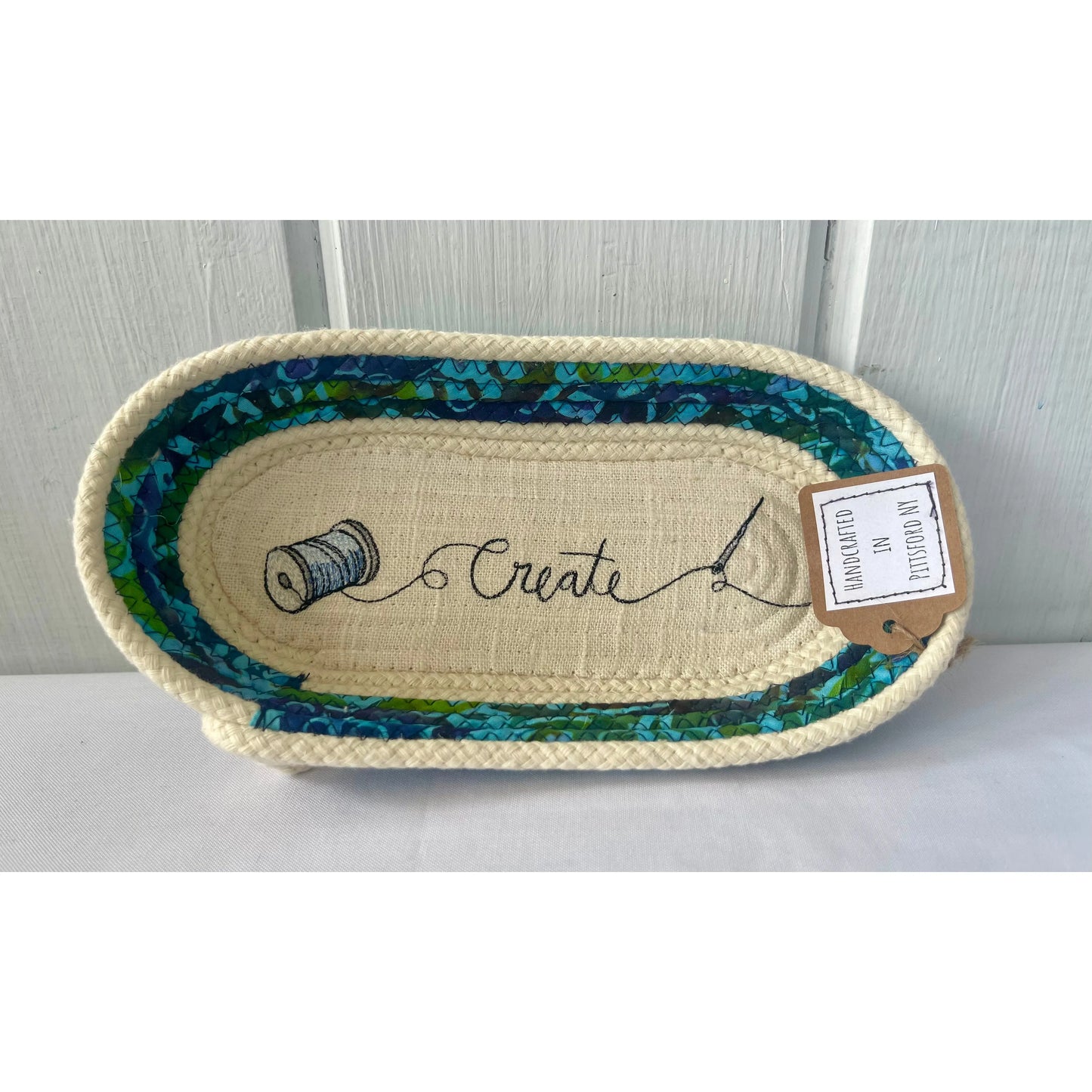 Hand-Crafted ~ Oval Fabric Covered Rope Bowl