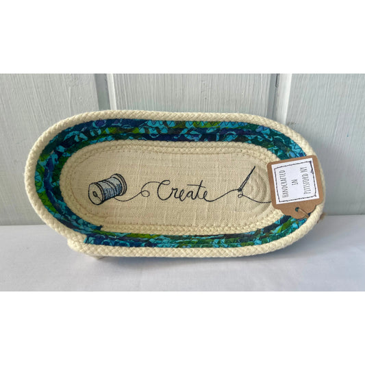 Hand-Crafted ~ Oval Fabric Covered Rope Bowl