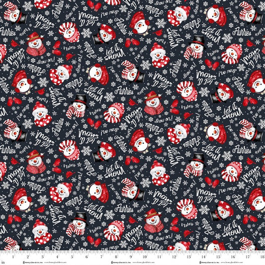 Snow Crew Flannel ~ Snowman Words ~ F1289-98 Black