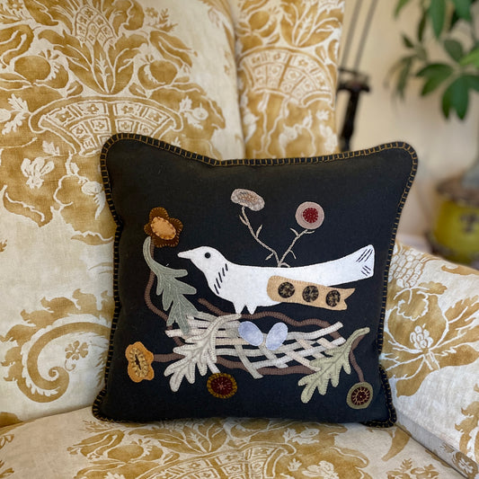 Paxe's Designs | Wool Applique Finished Pillow - White Bird