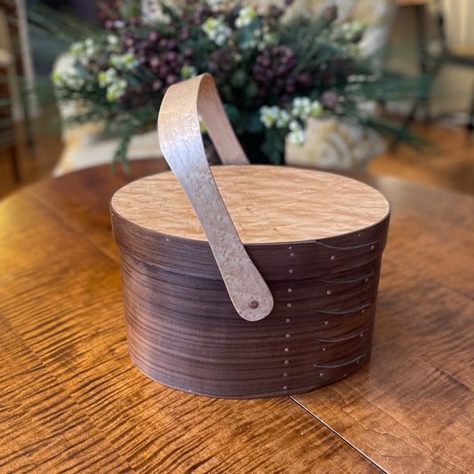 Suffolk Shaker Shop | Shaker Oval #6 Sewing Box Birdseye Maple / Walnut