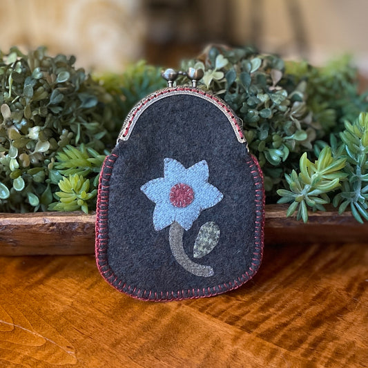 Paxe's Designs | Red Trim Flower Hand-crafted Wool Change Purse