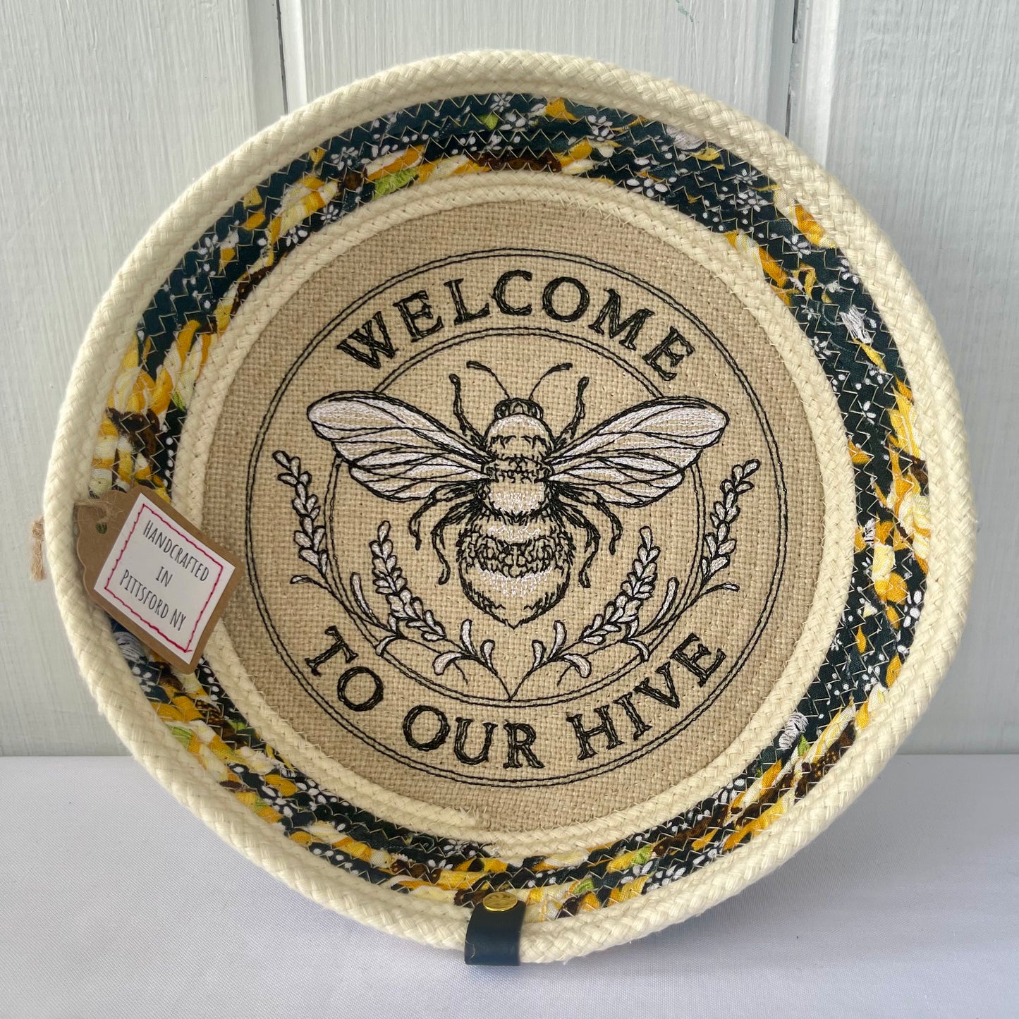 Hand-Crafted ~ Bees ~ Fabric Covered Rope Bowl