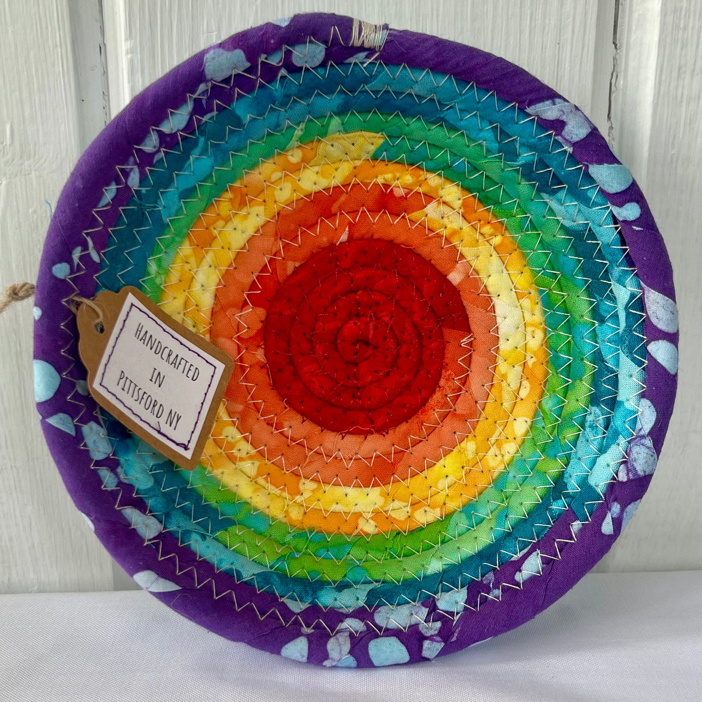 Hand-Crafted ~ Small Purple Rainbow ~ Fabric Covered Rope Bowl