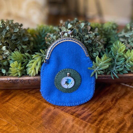 Paxe's Designs | Blue Bird Hand-crafted Wool Change Purse