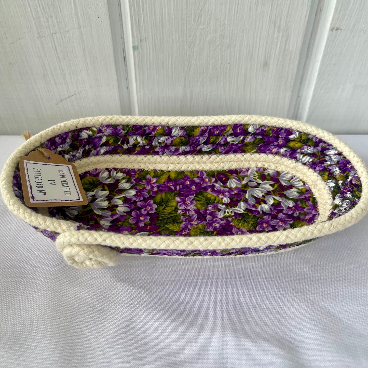 Hand-Crafted ~ Lilac ~ Fabric Covered Rope Bowl