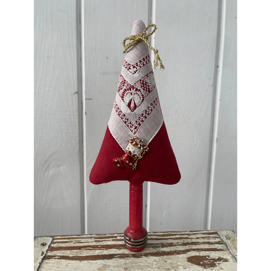 Paxe's Designs ~ Red Suede Tree with Stocking Brooch