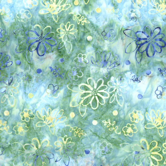 Watercolor Daisies ~ BT23240-281 Caribbean Shale