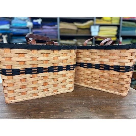 Amish Hand-Made Wicker Project Tote / Basket - Black Rim & Mid Section