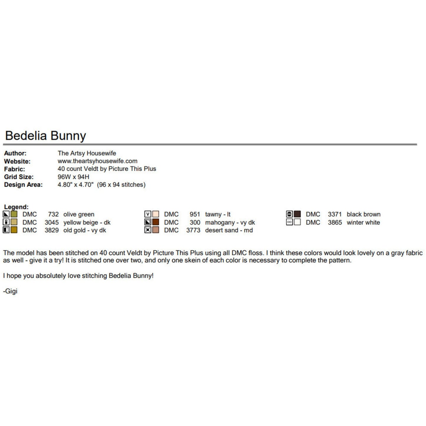 The Artsy Housewife ~ Bedelia Bunny Pattern