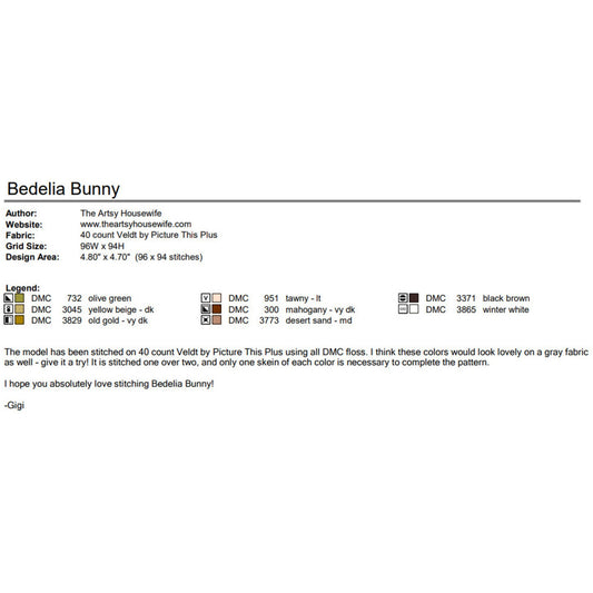The Artsy Housewife ~ Bedelia Bunny Pattern