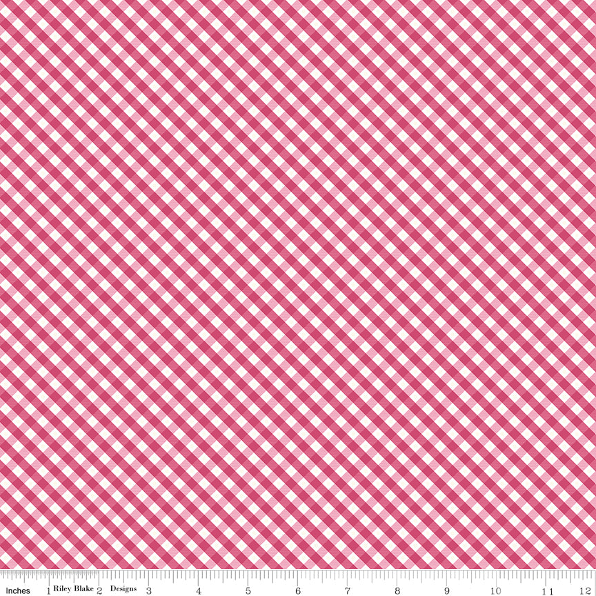 Hydrangeas in the Garden ~ Gingham ~ C16835-RASPBERRY