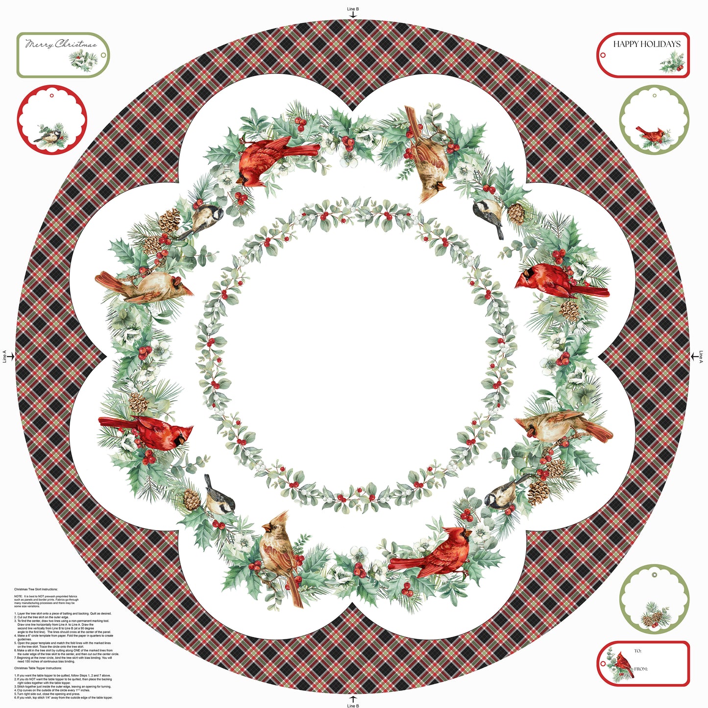Home For Christmas ~ Tree Skirt Panel ~ DP28923-10 White Multi
