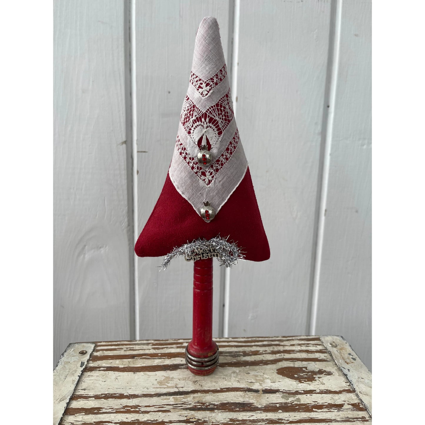 Paxe's Designs ~ Red Suede Tree with Vintage Hanky