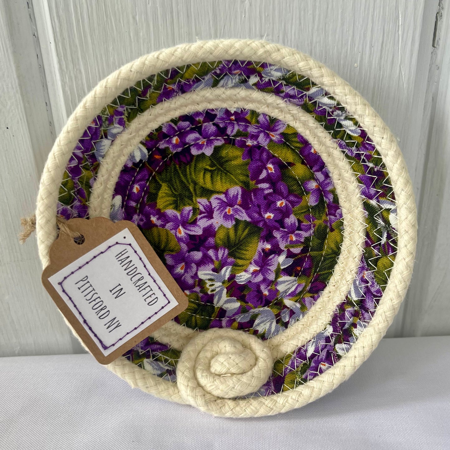 Hand-Crafted ~ Lilac ~ Fabric Covered Rope Bowl