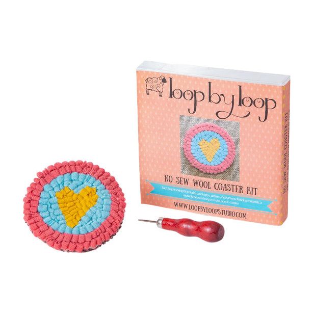 Rug Hooking Kit - No Sew Coaster Kit 100% Wool Yellow Heart