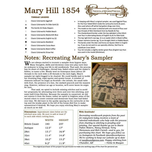 NeedleWorkPress | Mary Hill 1854 Sampler Pattern