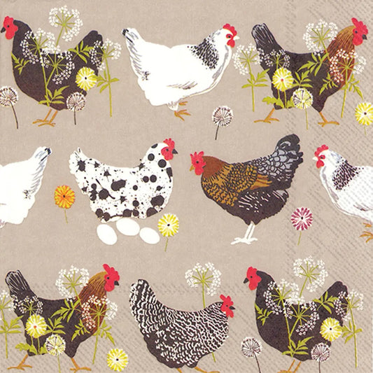 Paper Cocktail Napkins ~ Spatter Hens ~ Linen ~ 20ct