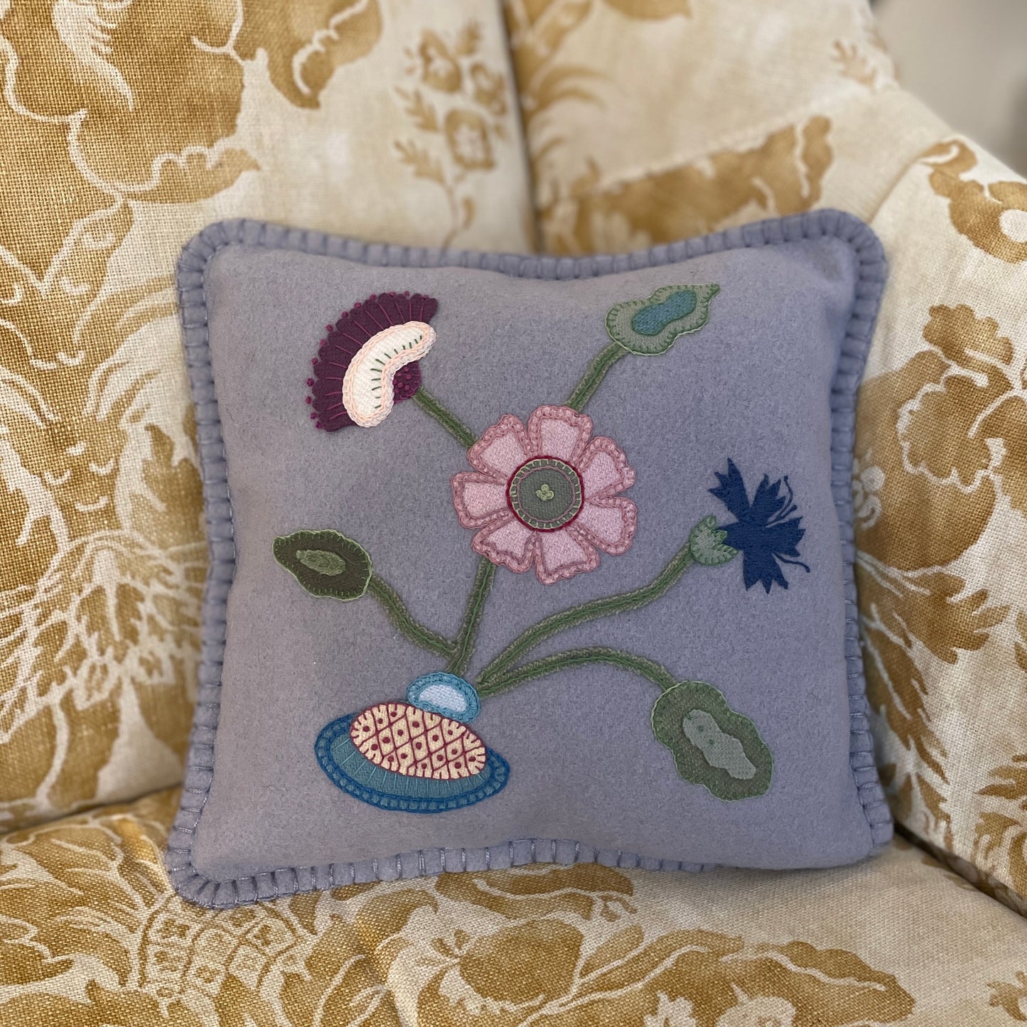 Paxe's Designs | Wool Applique Finished Pillow - Jacobean