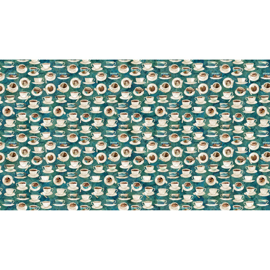 Barista ~ Cups & Saucers ~ DP27698-68 Dark Teal Multi