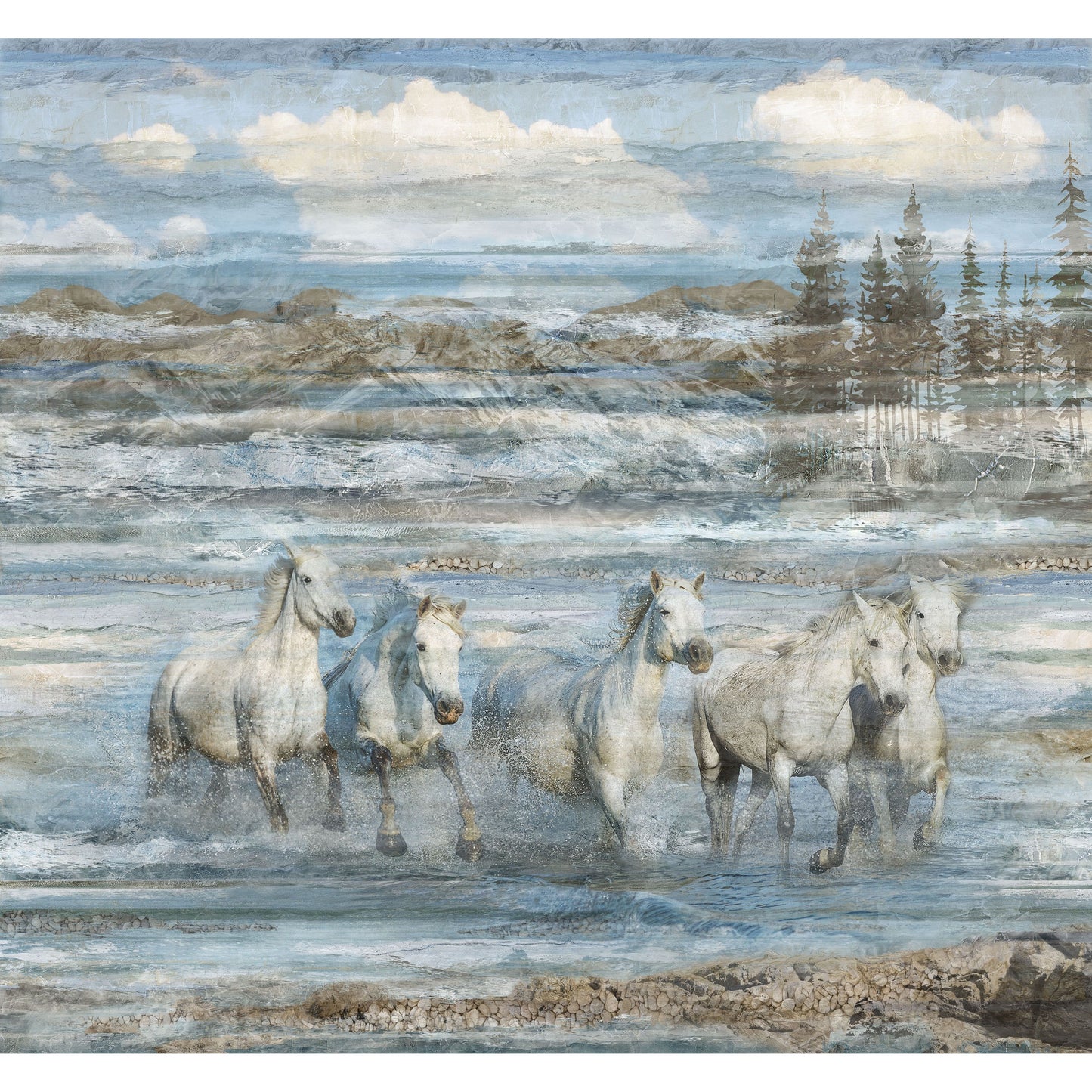 Running Free ~ Horse Panel ~ DP28586-42 Blue Multi