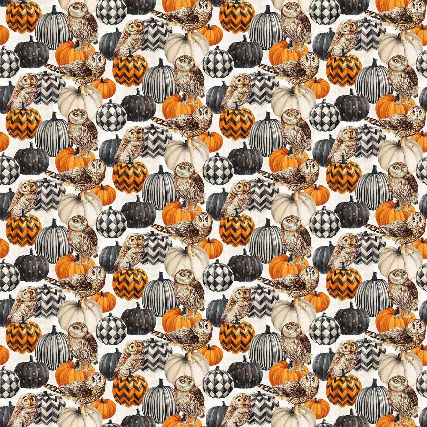 Night Owl ~ Owl & Pumpkin ~ DP28847-11 Cream Multi