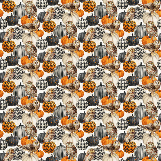 Night Owl ~ Owl & Pumpkin ~ DP28847-11 Cream Multi