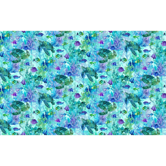 Coral Reef ~ Turtle & Fish ~ DP28877-66 Turquoise Multi