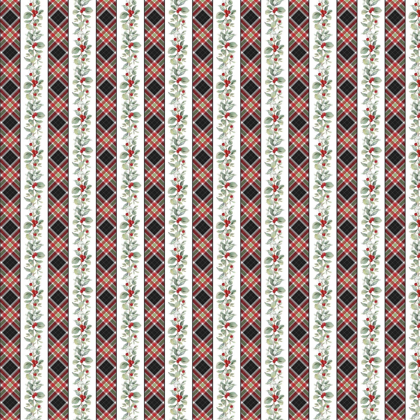 Home For Christmas ~ Plaid Stripe ~ DP28927-10 White Multi