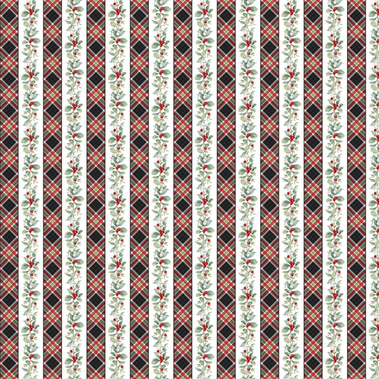 Home For Christmas ~ Plaid Stripe ~ DP28927-10 White Multi