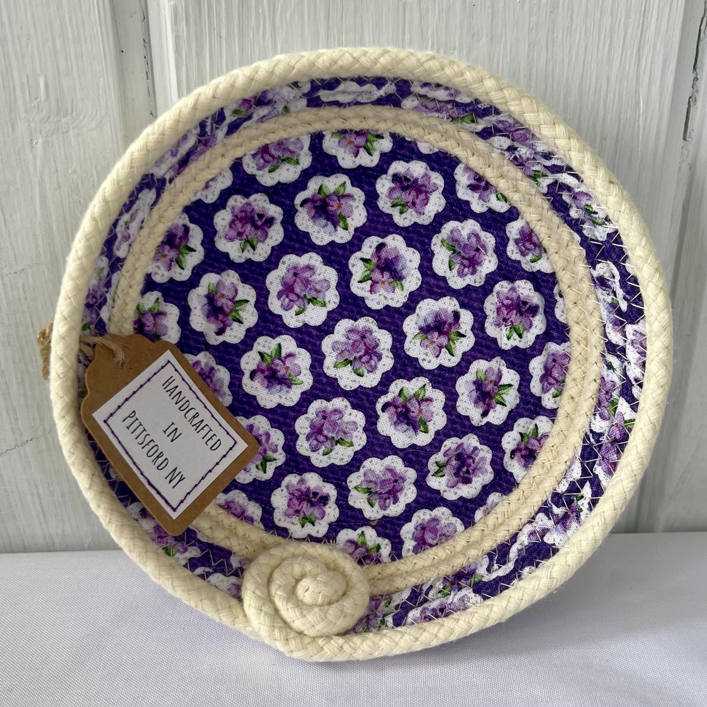Hand-Crafted ~ Lilac ~ Fabric Covered Rope Bowl