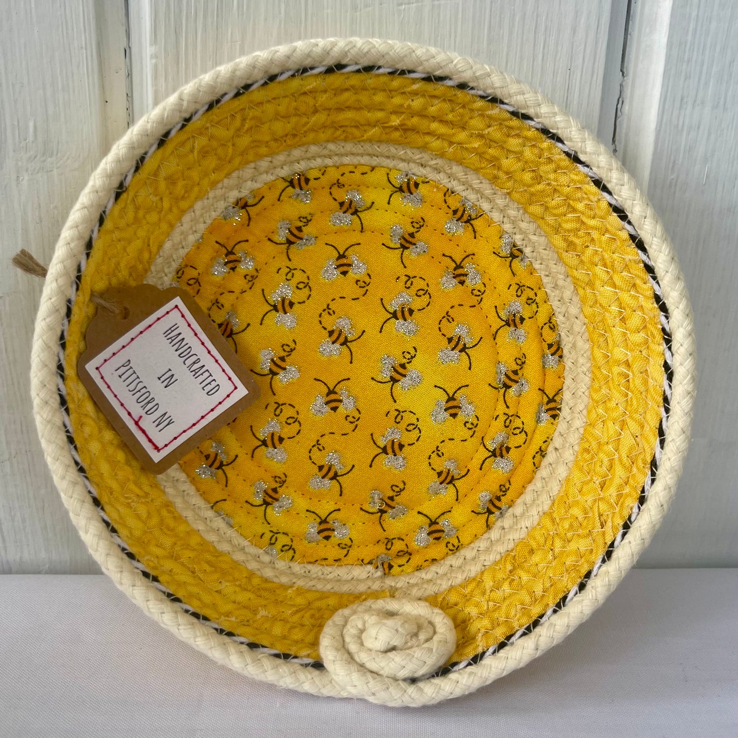 Hand-Crafted ~ Bees ~ Fabric Covered Rope Bowl