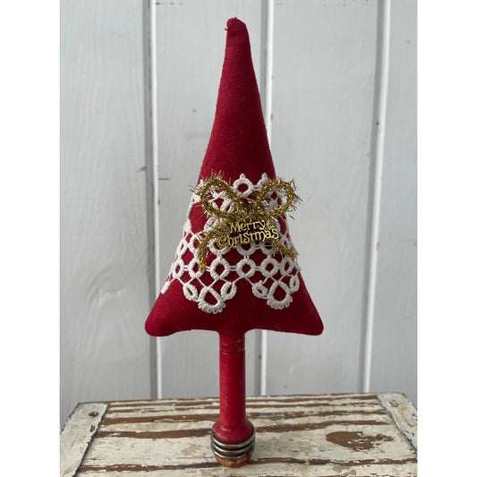 Paxe's Designs ~ Red Suede Tree with Vintage Tatting