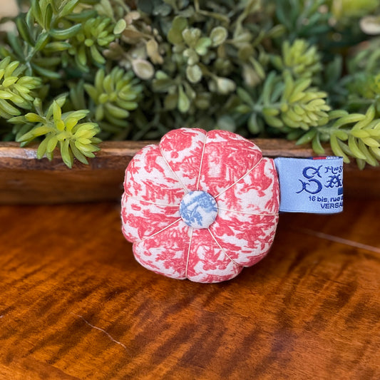 Sajou Fabric Pincushion ~ Toile de Jouy - Red Miniature