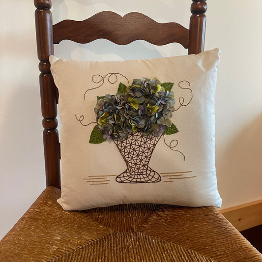 Paxe's Designs ~ Hand-Embroidered and Embellished Hydrangea Pillow